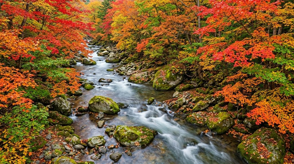 道東エリアの渓流と紅葉